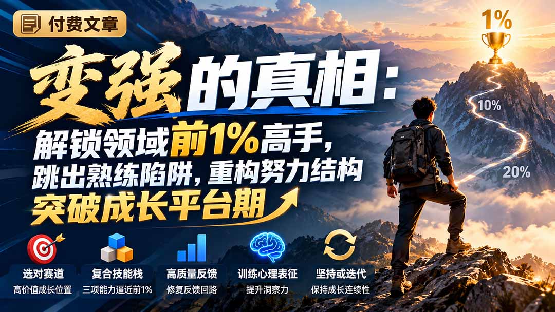 付费文章：变强的真相：解锁领域前1%高手，跳出熟练陷阱，重构努力结构突破成长平台期|副业联盟