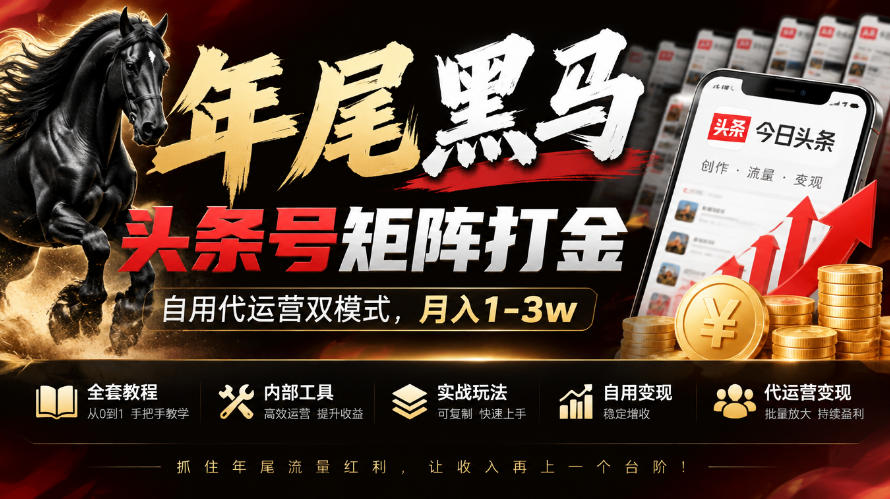 【年尾黑马】头条号矩阵打金，自用代运营双模式，月入1-3w，附全套教程及内部工具【揭秘】|副业联盟