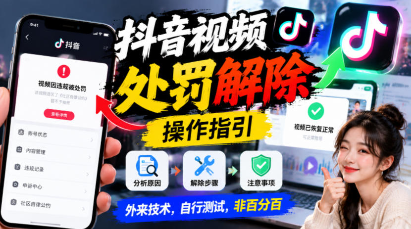 抖音视频处罚解除操作指引,外来技术,自行测试,非百分百|副业联盟