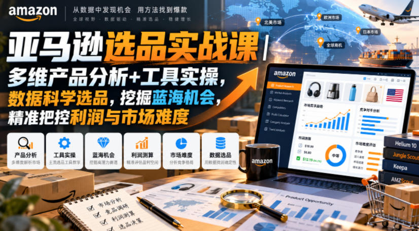 亚马逊选品实战课|多维产品分析+工具实操,数据科学选品,挖掘蓝海机会,精准把控利润与市场难度|副业联盟
