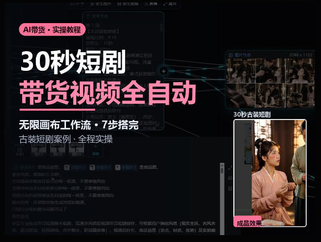 Seedance2.0做短剧带货视频,无限画布工作流·7步搭完古装短剧案例·全程实操|副业联盟