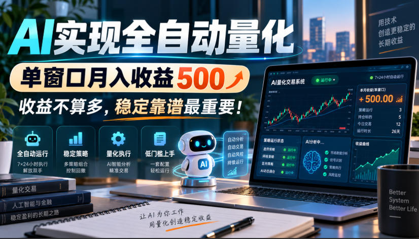 AI实现全自动量化,单窗口月入收益500,收益不算多,稳定靠谱最重要!【揭秘】|副业联盟