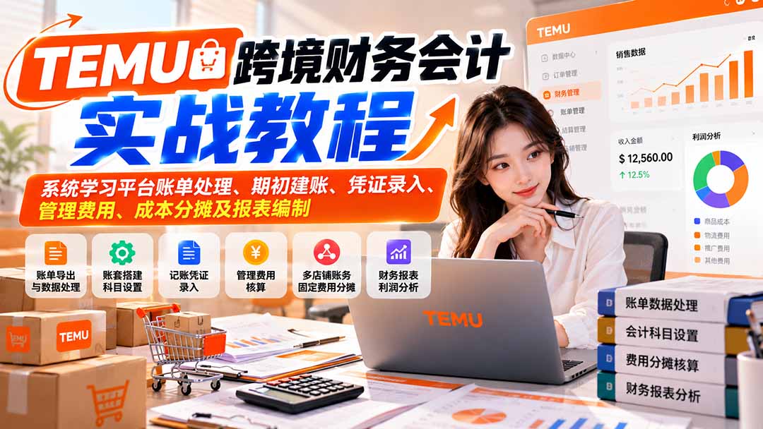 TEMU跨境财务会计实战教程:系统学习平台账单处理、期初建账、凭证录入、管理费用、成本分摊及报表编制|副业联盟