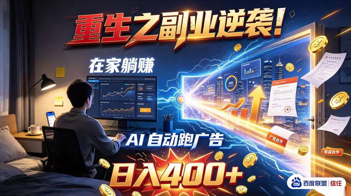 重生之副业逆袭!在家躺赚AI自动跑广告日入400+,无需人工操作【揭秘】|副业联盟