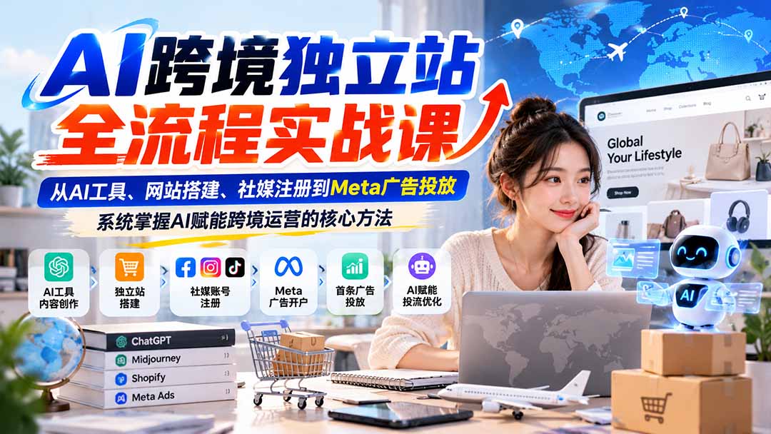 AI跨境独立站全流程实战课:从AI工具、网站搭建、社媒注册到Meta广告投放,系统掌握AI赋能跨境运营的核心方法|副业联盟