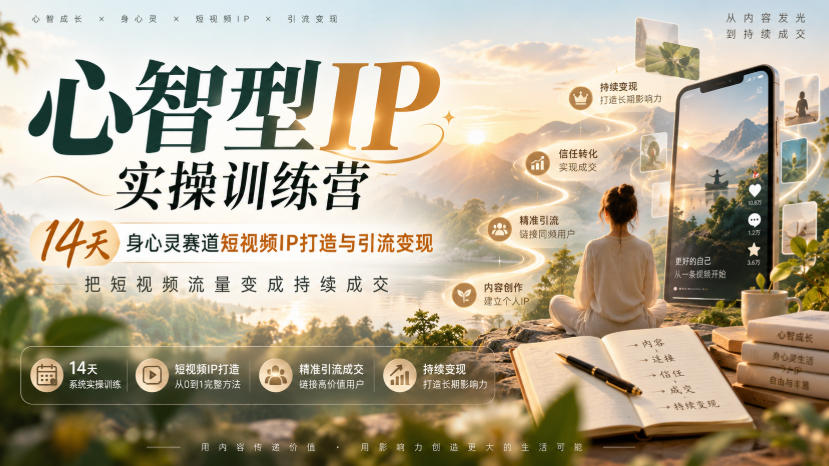 心智型IP实操训练营|14天身心灵赛道短视频IP打造与引流变现,把短视频流量变成持续成交|副业联盟