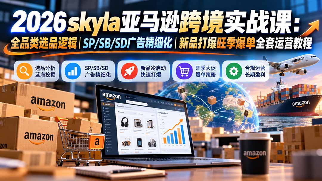 skyla亚马逊跨境实战课-更新1019：全品类选品逻辑｜SP/SB/SD广告精细化｜新品打爆旺季爆单全套运营教程|副业联盟