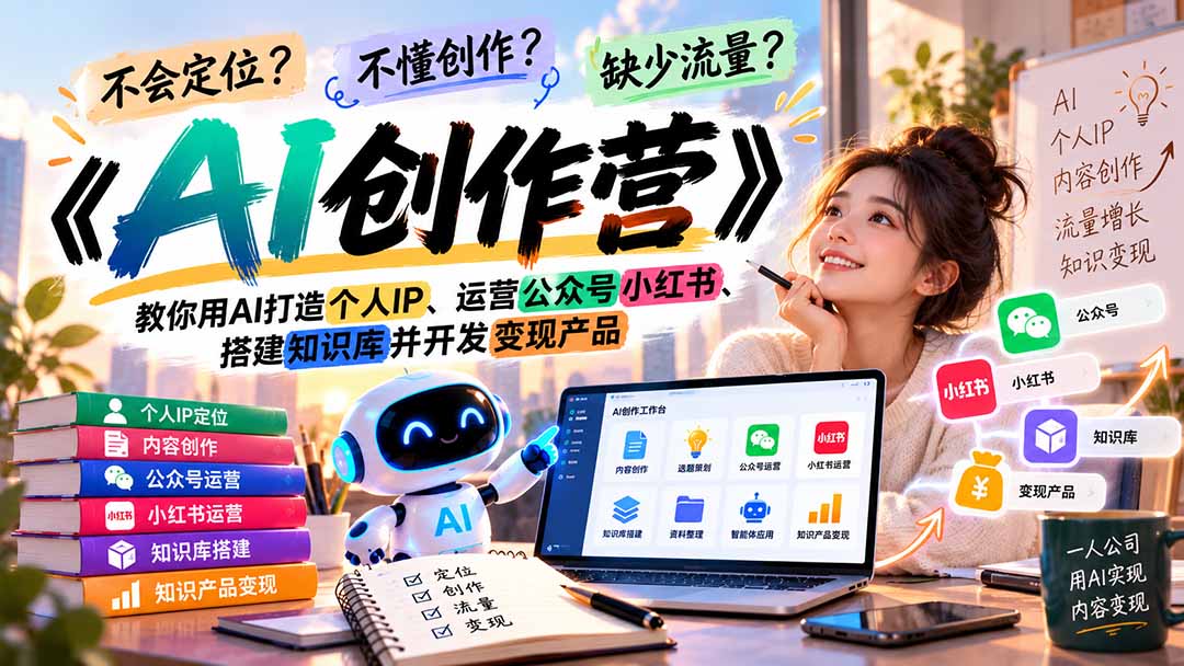 不会定位、不懂创作、缺少流量?《AI创作营》教你用AI打造个人IP、运营公众号小红书、搭建知识库并开发变现产品|副业联盟