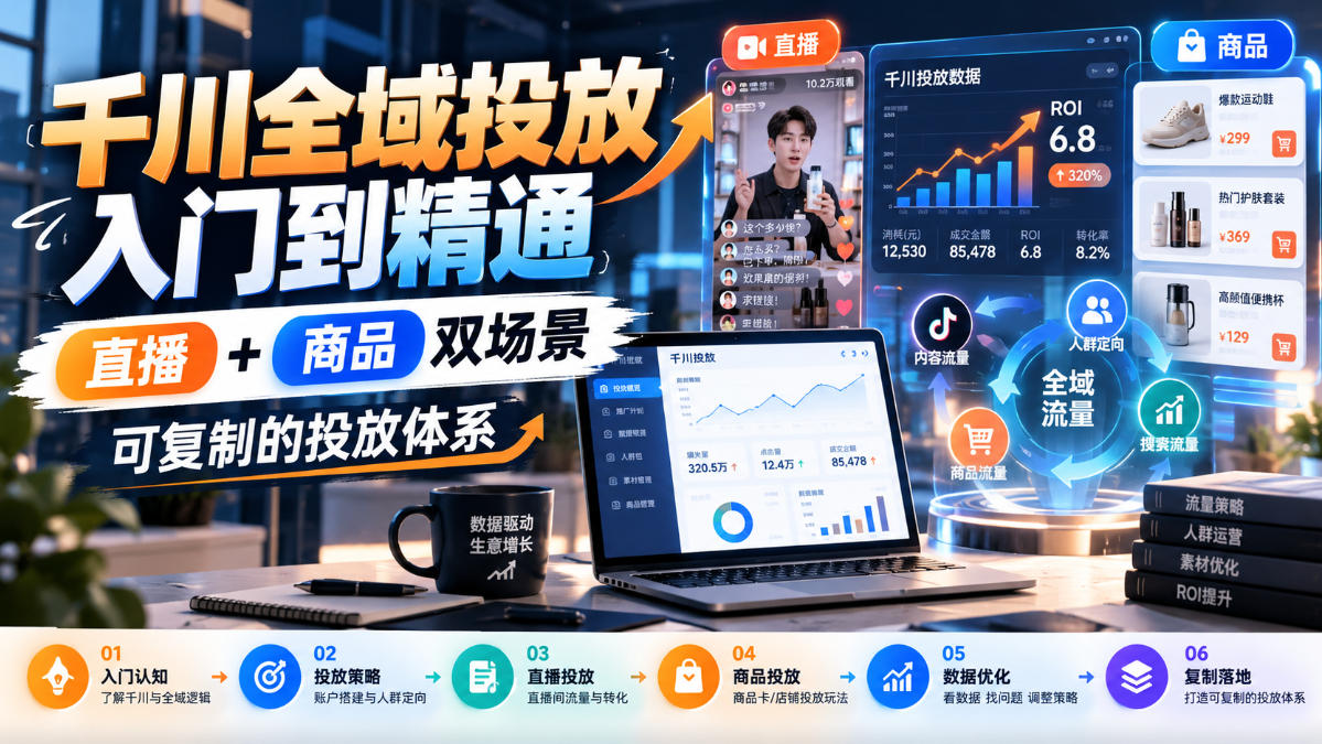 千川全域投放入门到精通,直播+商品双场景,可复制的投放体系|副业联盟