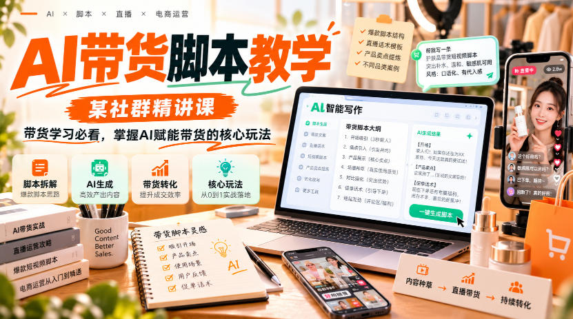 AI带货脚本教学,某社群精讲课,带货学习必看,掌握AI赋能带货的核心玩法|副业联盟