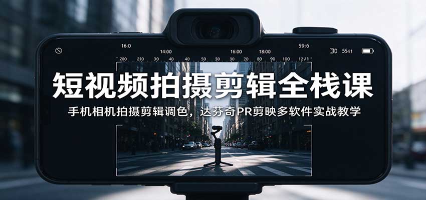 短视频拍摄剪辑全栈课:手机相机拍摄剪辑调色,达芬奇PR剪映多软件实战教学|副业联盟