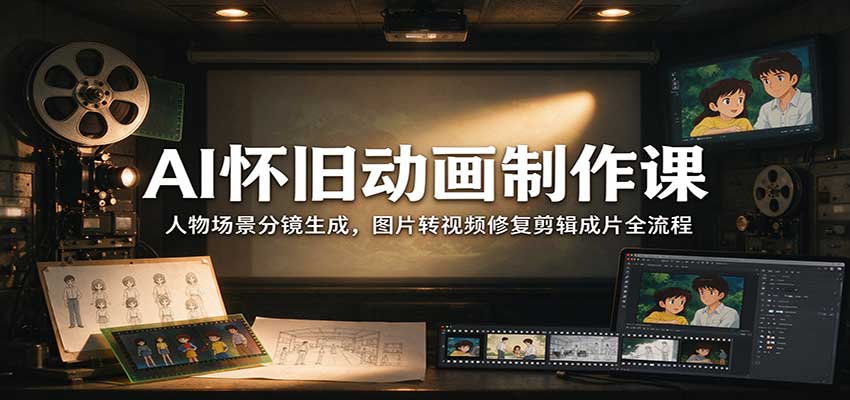 AI怀旧动画制作课：人物场景分镜生成，图片转视频修复剪辑成片全流程|副业联盟