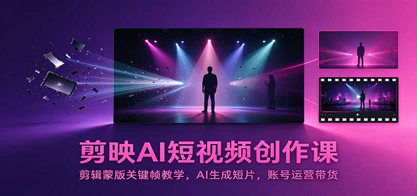 剪映AI短视频创作课:剪辑蒙版关键帧教学,AI生成短片,账号运营带货|副业联盟