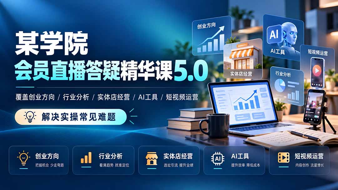 某学院会员直播答疑精华课5.0:覆盖创业方向、行业分析、实体店经营、AI工具和短视频运营,解决实操常见难题!|副业联盟