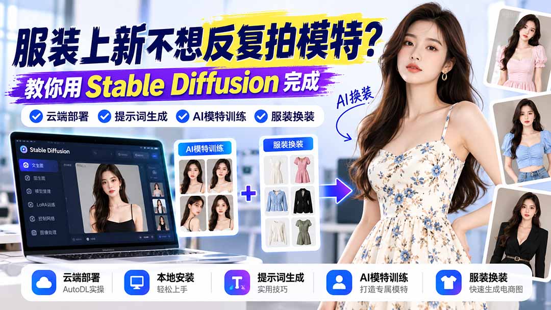 服装上新不想反复拍模特?教你用Stable Diffusion完成云端部署、提示词生成、AI模特训练与换装|副业联盟