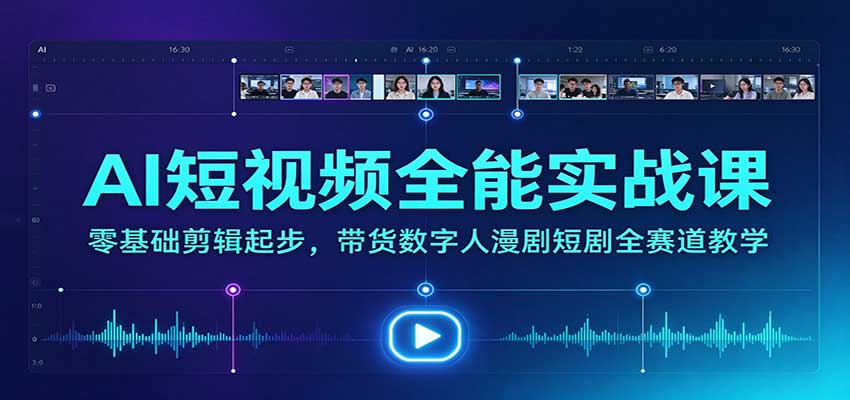 AI短视频全能实战课:零基础剪辑起步,带货数字人漫剧短剧全赛道教学|副业联盟