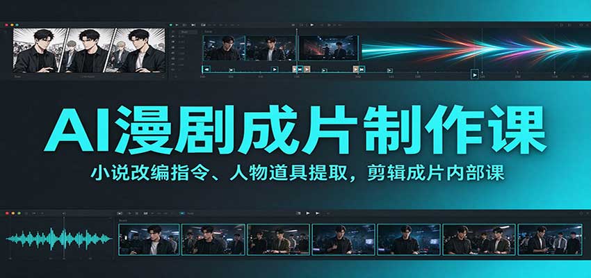 AI漫剧成片制作课:小说改编指令、人物道具提取,剪辑成片全流程|副业联盟