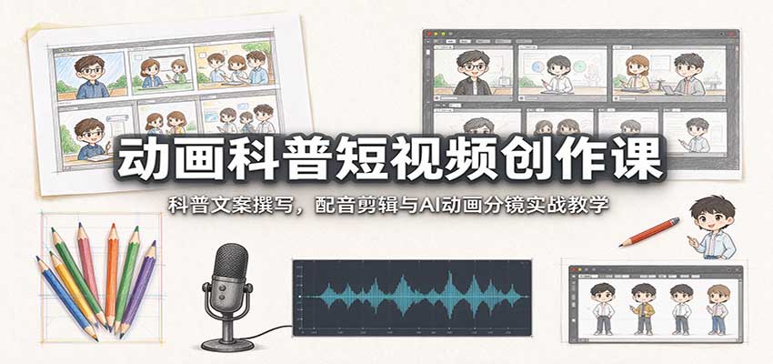 动画科普短视频创作课：科普文案撰写，配音剪辑与AI动画分镜实战教学|副业联盟
