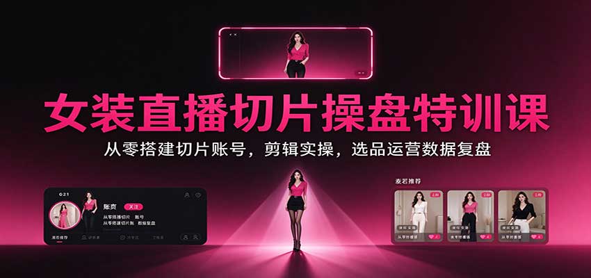 女装直播切片操盘特训课:从零搭建切片账号,剪辑实操,选品运营数据复盘|副业联盟