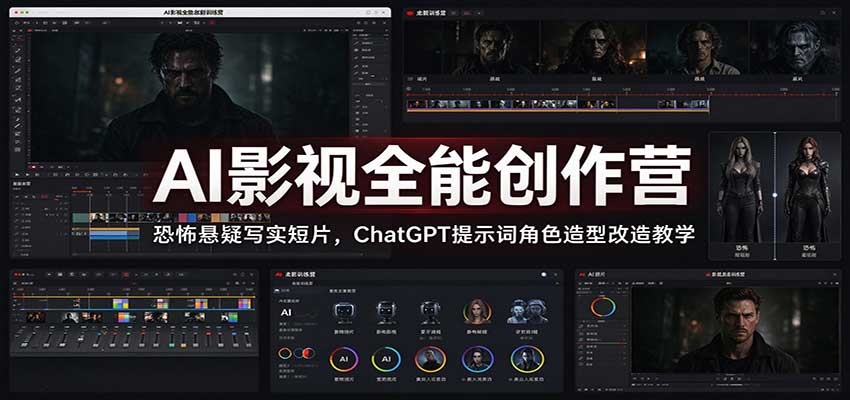 AI影视全能创作营：恐怖悬疑写实短片，ChatGPT提示词角色造型改造教学|副业联盟