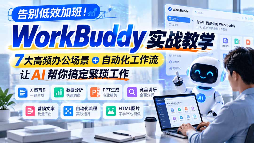 告别低效加班!WorkBuddy实战教学,7大高频办公场景+自动化工作流,让AI帮你搞定繁琐工作|副业联盟