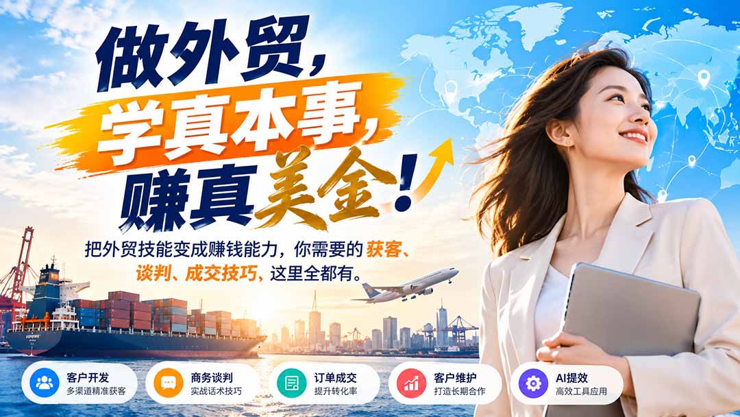 做外贸,学真本事,赚真美金!把外贸技能变成赚钱能力,你需要的获客、谈判、成交技巧,这里全都有|副业联盟