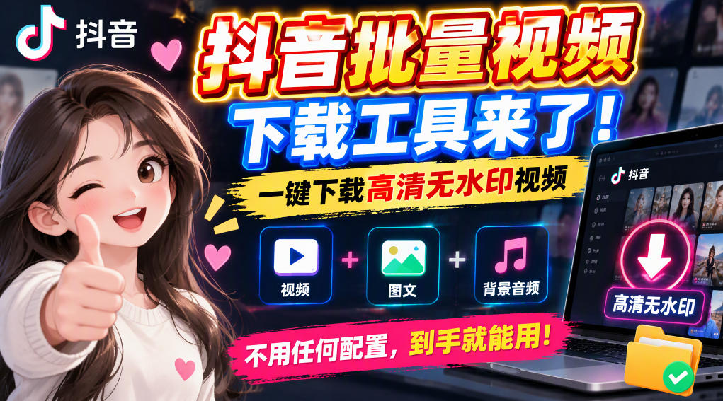 抖音批量视频下载工具,一键下载高清无水印视频,到手就能用|副业联盟
