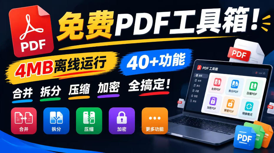 免费PDF工具箱！4MB离线运行，40+功能，合并拆分压缩加密全搞定！|副业联盟