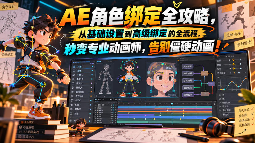 【无水印】AE角色绑定全攻略，从基础设置到高级绑定的全流程，秒变专业动画师，告别僵硬动画！【原创双语字幕】 - 副业联盟|副业联盟