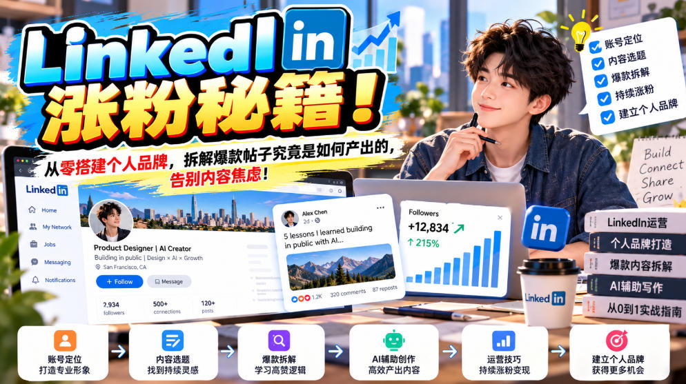 LinkedIn涨粉秘籍!从零搭建个人品牌,拆解爆款帖子究竟是如何产出的,告别内容焦虑!【原创双语字幕】|副业联盟