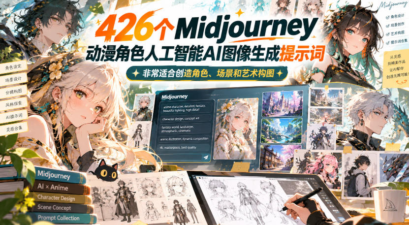 426个Midjourney动漫角色人工智能AI图像生成提示词，非常适合创造角色、场景和艺术构图 - 副业联盟|副业联盟