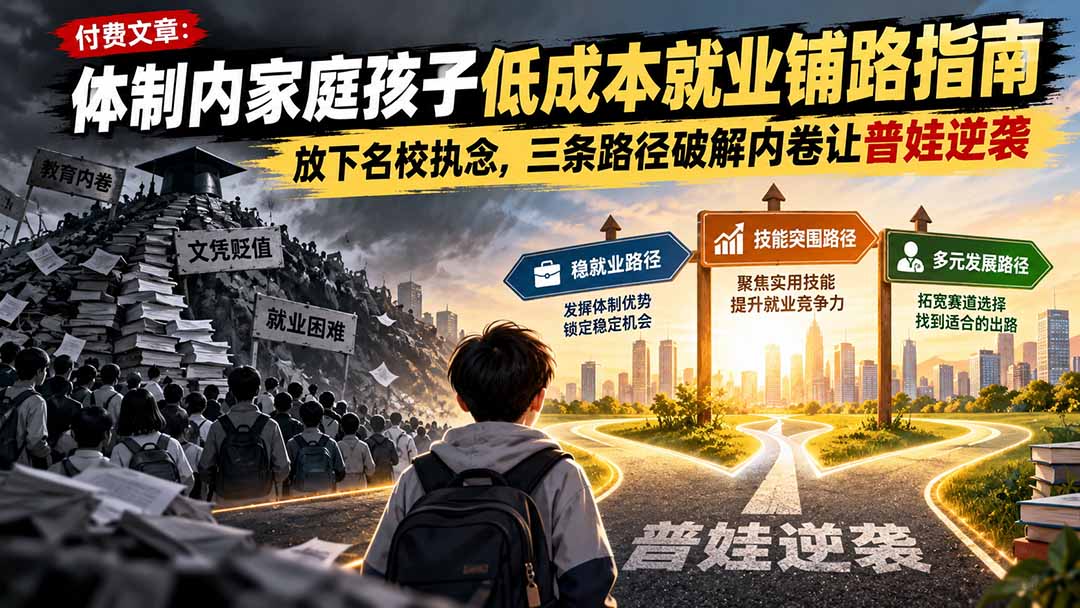 付费文章：体制内家庭孩子低成本就业铺路指南，放下名校执念，三条路径破解内卷让普娃逆袭 - 副业联盟|副业联盟