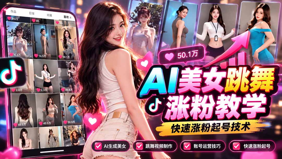 AI美女跳舞涨粉教学，AI生成美女，跳舞视频制作，账号运营与快速起号涨粉 - 副业联盟|副业联盟
