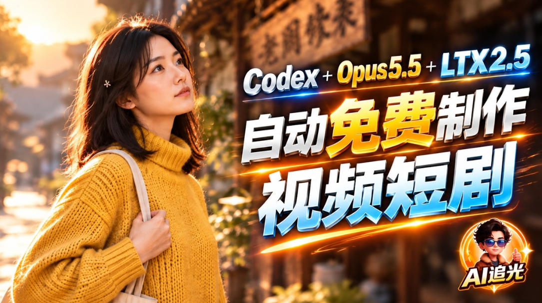 【无水印】Codex出图+免费LTX-2.5生成视频，Claude Opus 5.5全自动剪出1分钟情感短剧《停了的表》|副业联盟