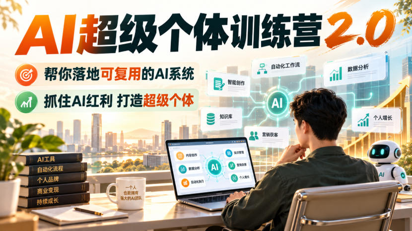 AI超级个体训练营2.0,帮你落地可复用的AI系统,抓住AI红利打造超级个体|副业联盟
