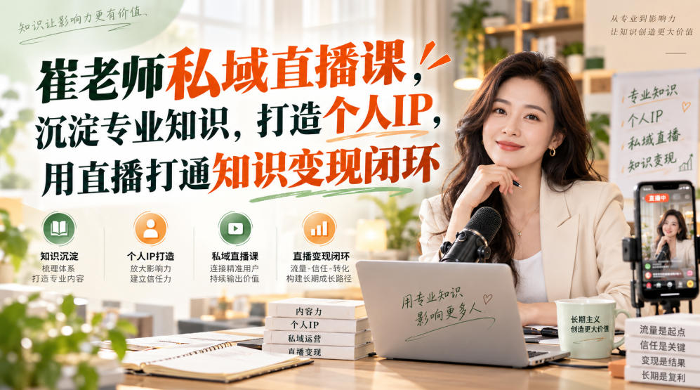 崔老师私域直播课,沉淀专业知识,打造个人IP,用直播打通知识变现闭环|副业联盟