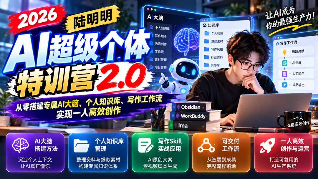 2026AI超级个体特训营2.0:从零搭建专属AI大脑、个人知识库、写作工作流,实现一人高效创作|副业联盟