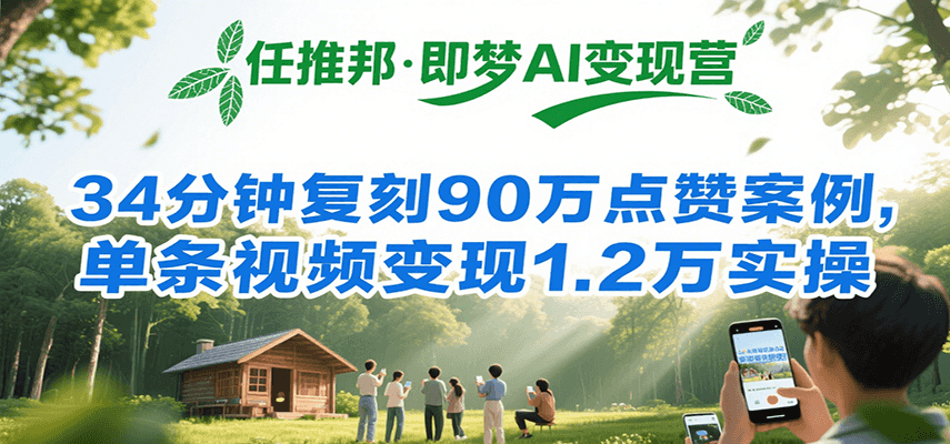 任推邦·即梦AI变现营，34分钟复刻90万点赞案例，单条视频变现1.2万实操 - 副业联盟-副业联盟