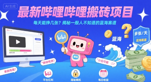 最新哔哩哔哩上B站搬砖项目，每天能挣几张？揭秘一般人不知道的蓝海赛道 - 副业联盟-副业联盟