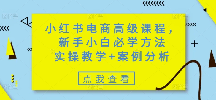 小红书电商高级课程，新手小白必学方法，实操教学+案例分析 - 副业联盟-副业联盟