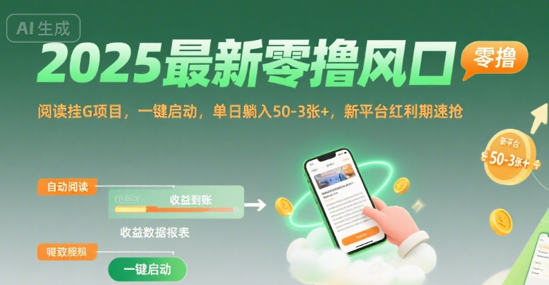 2025最新零撸风口，阅读挂G项目，一键启动，单日躺入 50-3张+，新平台红利期速抢【揭秘】 - 副业联盟-副业联盟