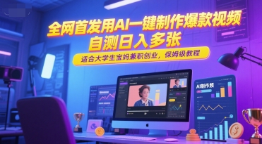 全网首发用AI一键制作爆款视频，自测日入多张，适合大学生宝妈兼职创业，保姆级教程 - 副业联盟-副业联盟
