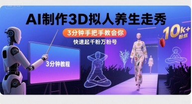 Ai制作3D拟人养生走秀，3分钟手把手教会你，快速起千粉万粉号 - 副业联盟-副业联盟