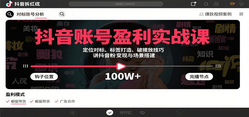 抖音账号盈利实战课，定位对标、标签打造、破播放技巧，讲涨粉变现与场景搭建 - 副业联盟-副业联盟