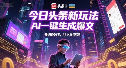 今日头条新玩法，AI一键生成爆文，矩阵操作，月入5位数 - 副业联盟-副业联盟