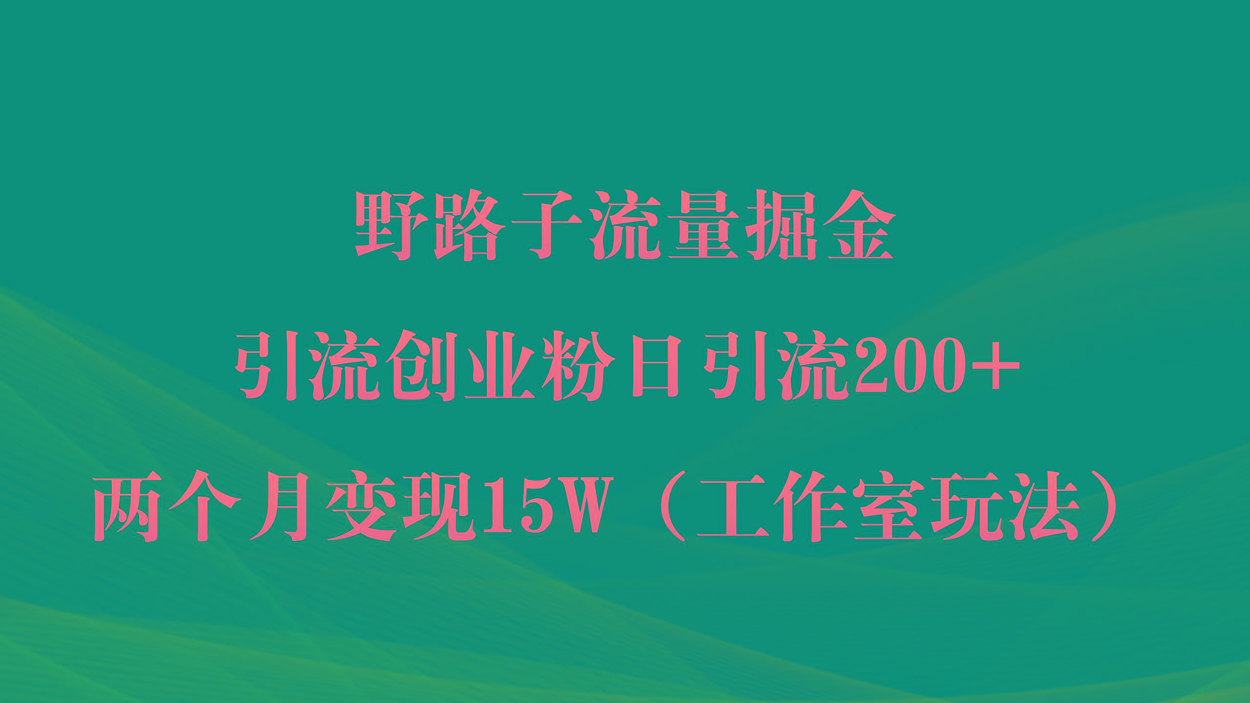 (9513期)野路子流量掘金，引流创业粉日引流200+，两个月变现15W(工作室玩法)) - 副业联盟-副业联盟