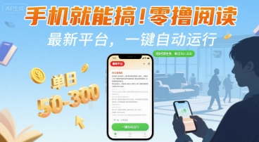 手机就能搞！零撸阅读挂G，最新平台，一键自动运行，随时随地挣，单日50-3张+【揭秘】 - 副业联盟-副业联盟