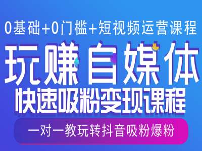 0基础+0门槛+短视频运营课程，玩赚自媒体快速吸粉变现课程，一对一教玩转抖音吸粉爆粉 - 副业联盟-副业联盟