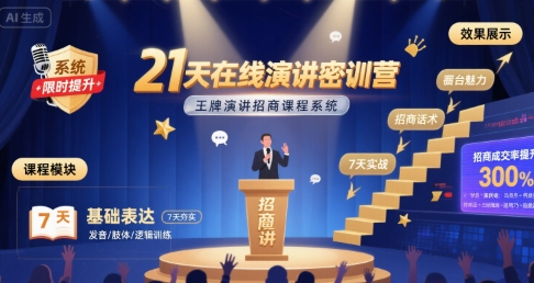 21天在线演讲密训营，王牌演讲招商课程系统 - 副业联盟-副业联盟