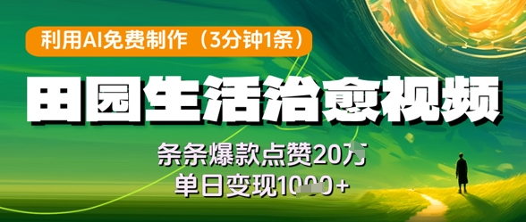 利用AI免费制作田园生活治愈视频，条条爆款点赞20W，单日变现几张 - 副业联盟-副业联盟
